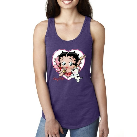 Wild Bobby, Betty Boop Heart Blowing Kiss Dog Betty Boop Ladies Racerback Tank Top, Purple Rush, Small