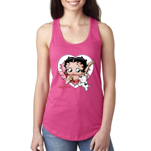 Wild Bobby, Betty Boop Heart Blowing Kiss Dog Betty Boop Ladies Racerback Tank Top, Raspberry, Large