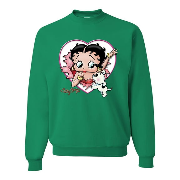 Wild Bobby, Betty Boop Heart Blowing Kiss Dog Betty Boop Unisex Crewneck Sweatshirt, Kelly, Large