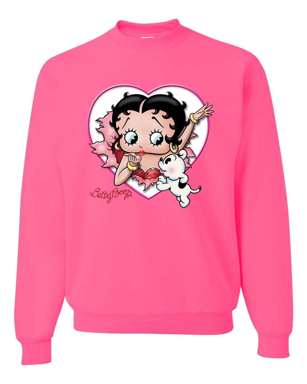 Wild Bobby Betty Boop Heart Blowing Kiss Dog Betty Boop Unisex Crewneck Sweatshirt Neon Pink X Large Walmart