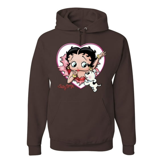 Wild Bobby, Betty Boop Heart Blowing Kiss Dog Betty Boop Unisex Hoodie Sweatshirt, Brown, 3X-Large