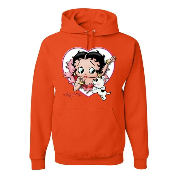 Wild Bobby, Betty Boop Heart Blowing Kiss Dog Betty Boop Unisex Hoodie Sweatshirt, Orange, Large