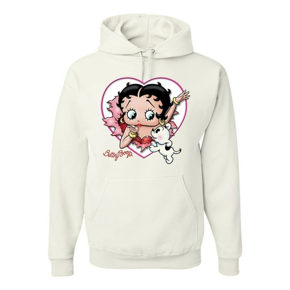 Wild Bobby, Betty Boop Heart Blowing Kiss Dog Betty Boop Unisex Hoodie Sweatshirt, White, 3X-Large