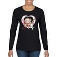 thumbnail image 1 of Wild Bobby Betty Boop Heart Blowing Kiss Dog Betty Boop Womens Long Sleeve T-Shirt, Black, Small, 1 of 5