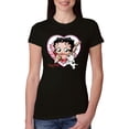 thumbnail image 1 of Wild Bobby Betty Boop Heart Blowing Kiss Dog Betty Boop Womens Slim Fit Junior Tee, Black, X-Large, 1 of 5