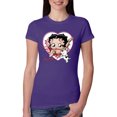thumbnail image 1 of Wild Bobby, Betty Boop Heart Blowing Kiss Dog Betty Boop Womens Slim Fit Junior Tee, Purple Rush, XX-Large, 1 of 5