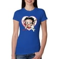 thumbnail image 1 of Wild Bobby Betty Boop Heart Blowing Kiss Dog Betty Boop Womens Slim Fit Junior Tee, Royal, Small, 1 of 5