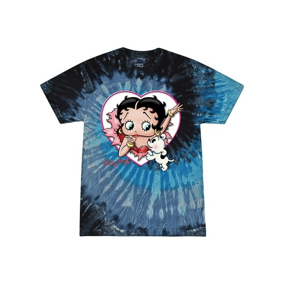 Wild Bobby Betty Boop Heart Blowing Kiss Pudgy Dog Betty Boop Tie-Dye T-Shirt, Evening Sky, Small