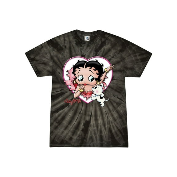 Wild Bobby Betty Boop Heart Blowing Kiss Pudgy Dog Betty Boop Tie-Dye T-Shirt, Spider Black, Large