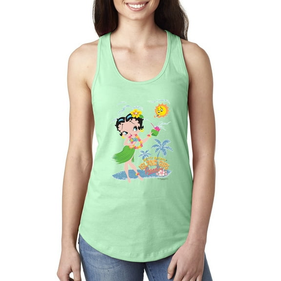 Wild Bobby, Betty Boop Island Girl Paradise Betty Boop Ladies Racerback Tank Top, Mint, Large
