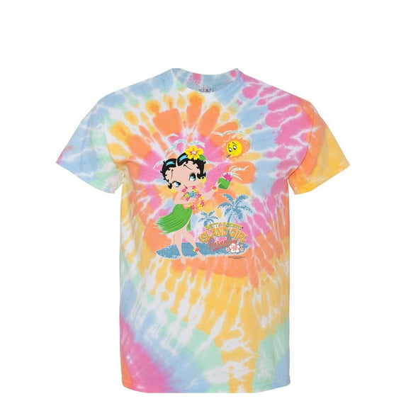 Wild Bobby Betty Boop Island Girl Paradise Betty Boop Tie-Dye T-Shirt, Aerial Spiral, Medium