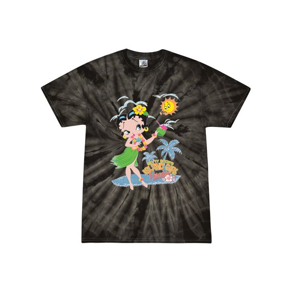 Wild Bobby Betty Boop Island Girl Paradise Betty Boop Tie-Dye T-Shirt, Spider Black, Large