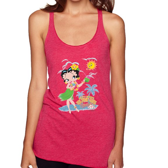 Wild Bobby Betty Boop Island Girl Paradise Betty Boop Tri-Blend Racerback Tank Top, Shocking Pink, Large