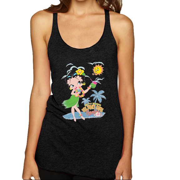 Wild Bobby Betty Boop Island Girl Paradise Betty Boop Tri-Blend Racerback Tank Top, Vintage Black, Medium