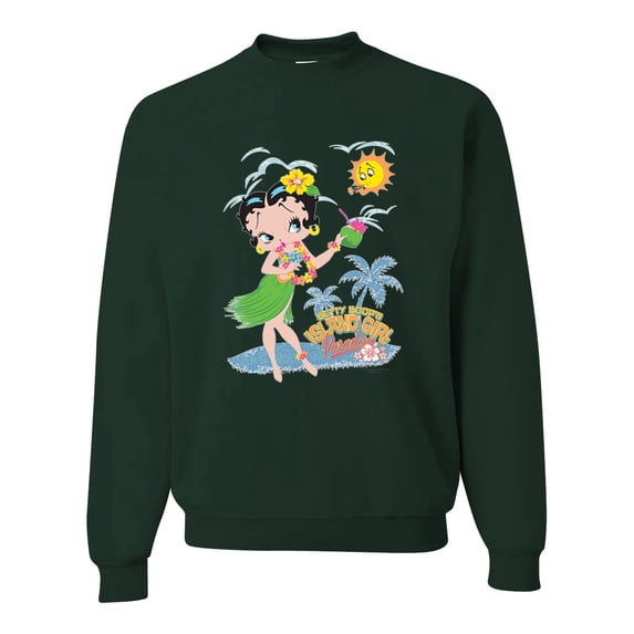 Wild Bobby, Betty Boop Island Girl Paradise Betty Boop Unisex Crewneck Sweatshirt, Forest Green, Small