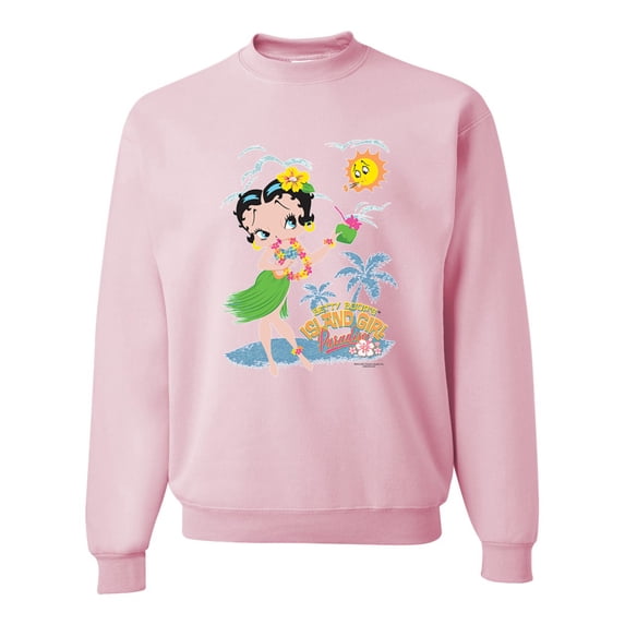 Wild Bobby, Betty Boop Island Girl Paradise Betty Boop Unisex Crewneck Sweatshirt, Light Pink, XX-Large