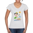 thumbnail image 1 of Wild Bobby Betty Boop Island Girl Paradise Betty Boop Women’s Standard V-Neck Tee, White, XX-Large, 1 of 5