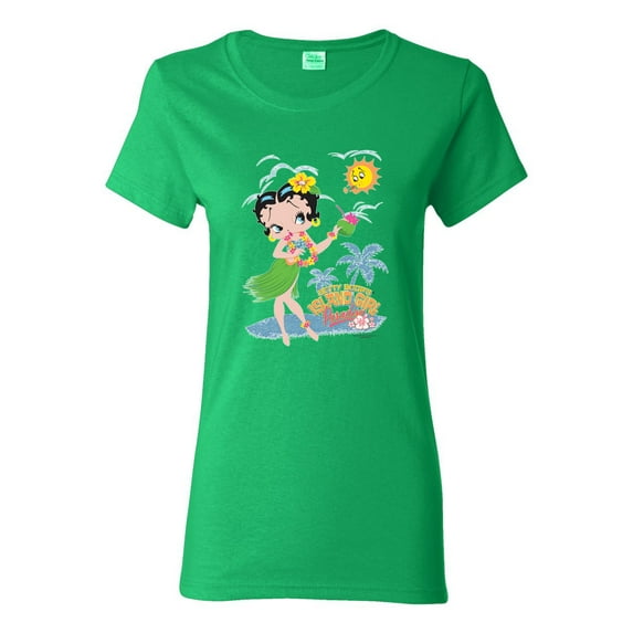 Wild Bobby Betty Boop Island Girl Paradise Betty Boop Womens T-Shirt, Kelly, Small