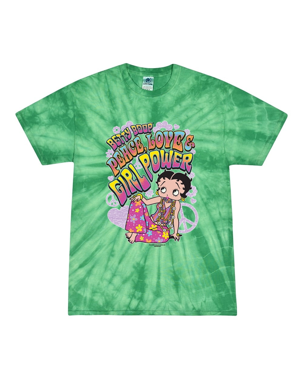 Wild Bobby Betty Boop Peace, Love and Girl Power Betty Boop Tie-Dye T-Shirt, Spider Kelly, Small ...