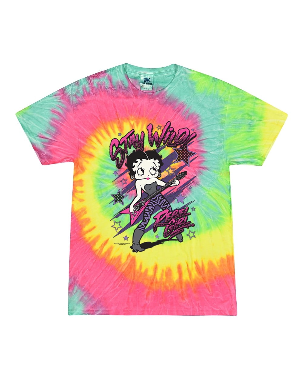 Wild Bobby Betty Boop Rebel Girl Stay Wild Betty Boop Tie-Dye T-Shirt, Minty Rainbow, Large ...