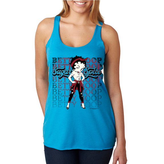 Wild Bobby Betty Boop Sugar and Spice Wink Betty Boop Tri-Blend Racerback Tank Top, Vintage Turquoise, Small
