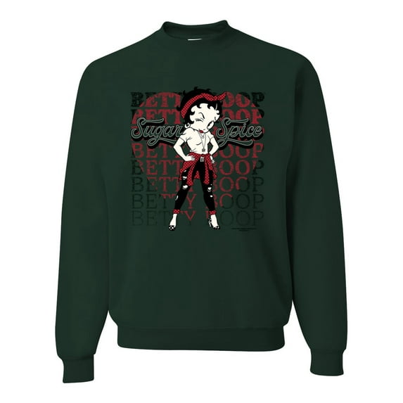 Wild Bobby, Betty Boop Sugar and Spice Wink Betty Boop Unisex Crewneck Sweatshirt, Forest Green, Medium