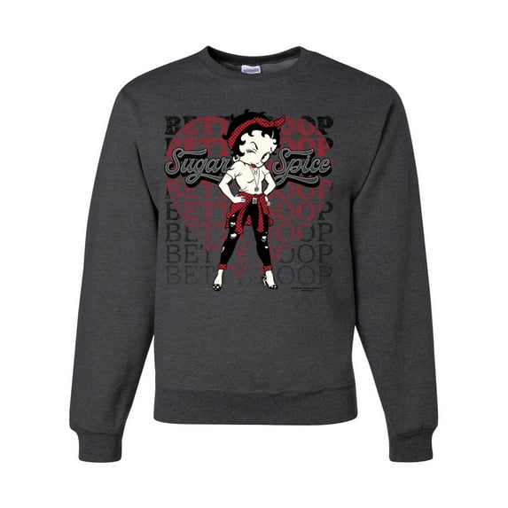 Wild Bobby, Betty Boop Sugar and Spice Wink Betty Boop Unisex Crewneck Sweatshirt, Heather Black, XX-Large