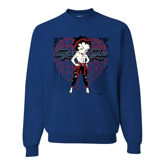 Wild Bobby, Betty Boop Sugar and Spice Wink Betty Boop Unisex Crewneck Sweatshirt, Royal, 3X-Large