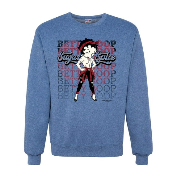 Wild Bobby, Betty Boop Sugar and Spice Wink Betty Boop Unisex Crewneck Sweatshirt, Vintage Heather Blue, Small