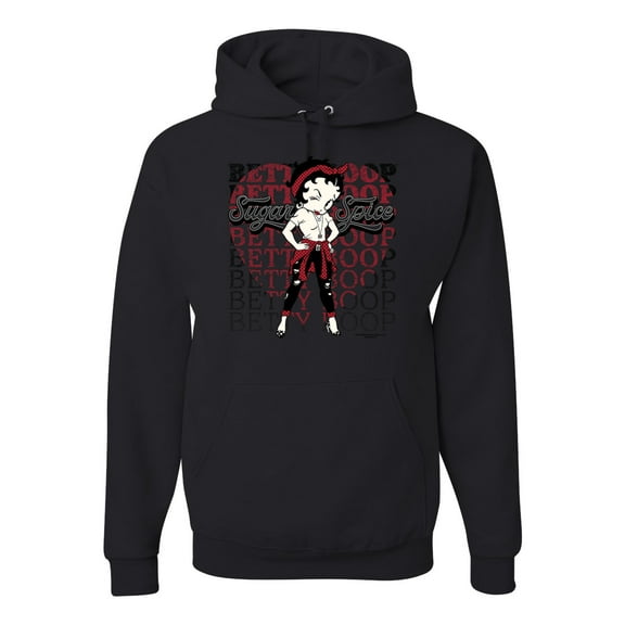 Wild Bobby, Betty Boop Sugar and Spice Wink Betty Boop Unisex Hoodie Sweatshirt, Black, Small