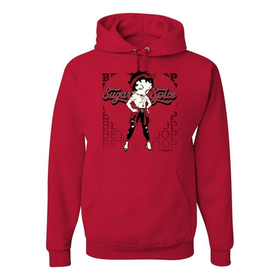 Wild Bobby, Betty Boop Sugar and Spice Wink Betty Boop Unisex Hoodie Sweatshirt, Red, XX-Large