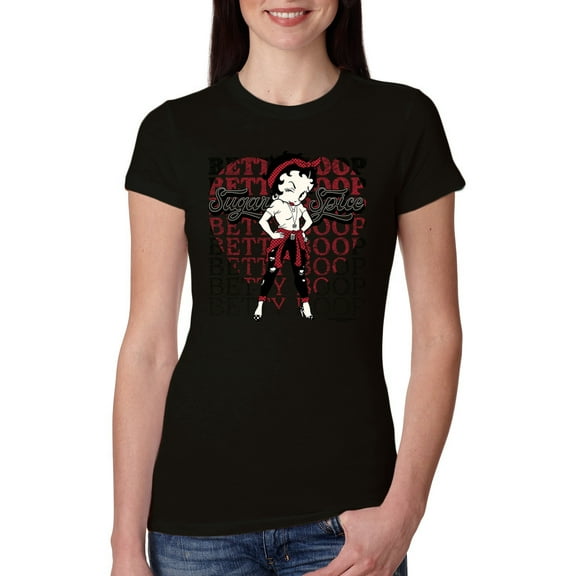 Wild Bobby, Betty Boop Sugar and Spice Wink Betty Boop Womens Slim Fit Junior Tee, Black, Small