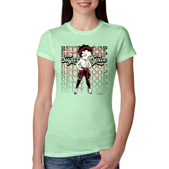 Wild Bobby, Betty Boop Sugar and Spice Wink Betty Boop Womens Slim Fit Junior Tee, Mint, XX-Large