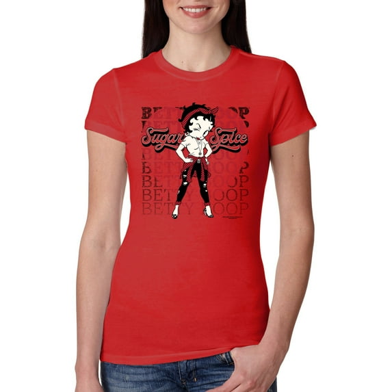 Wild Bobby Betty Boop Sugar and Spice Wink Betty Boop Womens Slim Fit Junior Tee, Red, Medium