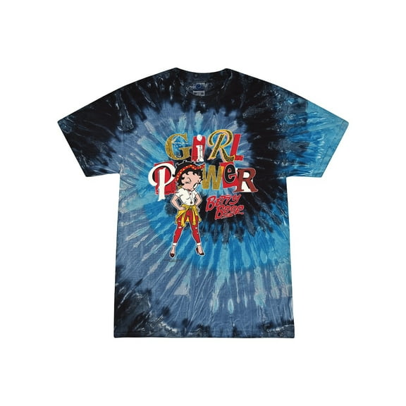 Wild Bobby Betty Boop Winking Girl Power Femenist Betty Boop Tie-Dye T-Shirt, Evening Sky, Small