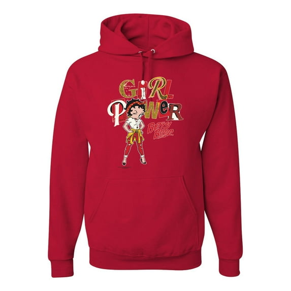 Wild Bobby, Betty Boop Winking Girl Power Femenist Betty Boop Unisex Hoodie Sweatshirt, Red, 3X-Large