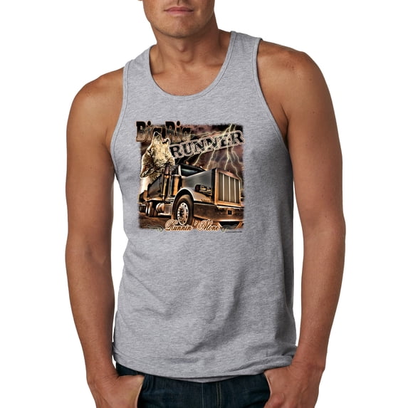 Wild Bobby, Big Rig Runner Trailer Truck Runnin Alone, Cars and Trucks, Men Graphic Tank Top, Heather Grey, X-Large