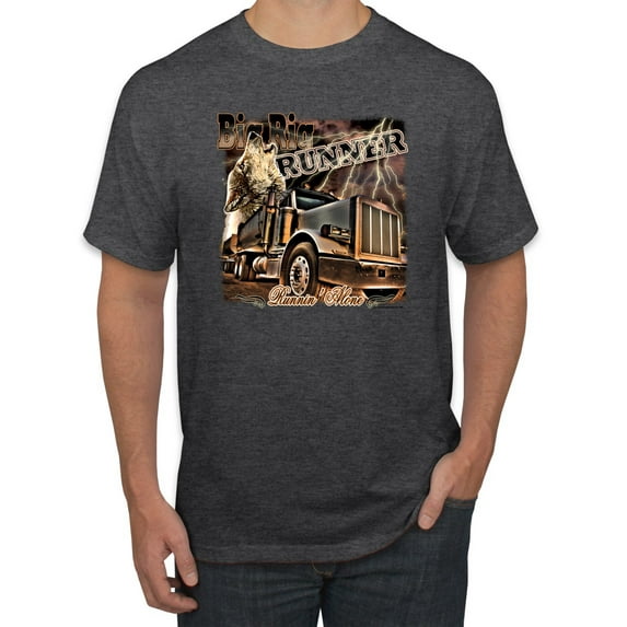 Wild Bobby, Big Rig Runner Trailer Truck Runnin Alone, Cars and Trucks, Men Graphic Tee, Heather Black, X-Large