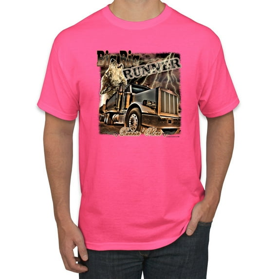 Wild Bobby, Big Rig Runner Trailer Truck Runnin Alone, Cars and Trucks, Men Graphic Tee, Neon Pink, 3X-Large