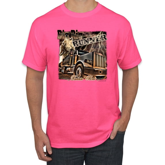 Wild Bobby, Big Rig Runner Trailer Truck Runnin Alone, Cars and Trucks, Men Graphic Tee, Neon Pink, Medium