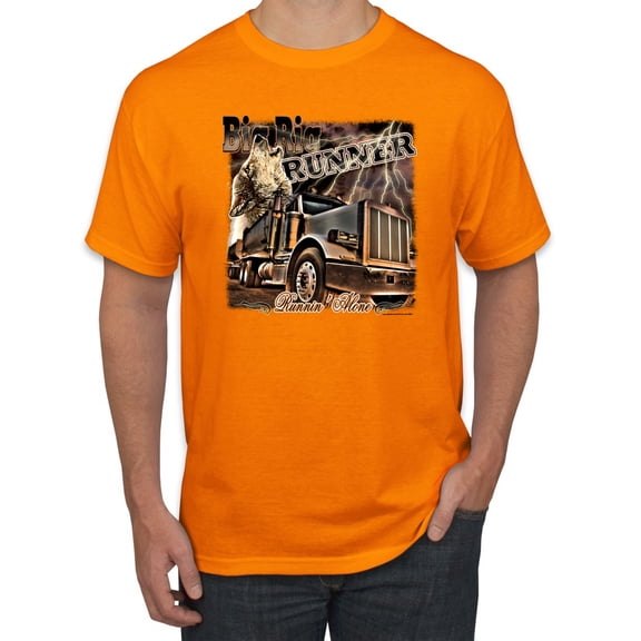 Wild Bobby, Big Rig Runner Trailer Truck Runnin Alone, Cars and Trucks, Men Graphic Tee, Orange, 4X-Large