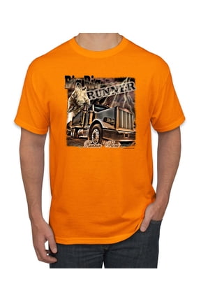 , Big Rig Runner Trailer Truck Runnin Alone, Cars and Trucks, Men Graphic Tee, Orange, Medium