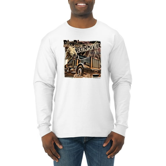 Wild Bobby, Big Rig Runner Trailer Truck Runnin Alone, Cars and Trucks, Men Long Sleeve Shirt, White, Large