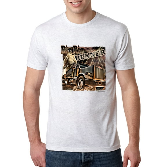 Wild Bobby, Big Rig Runner Trailer Truck Runnin Alone, Cars and Trucks, Men Premium Tri Blend Tee, Heather White, Large