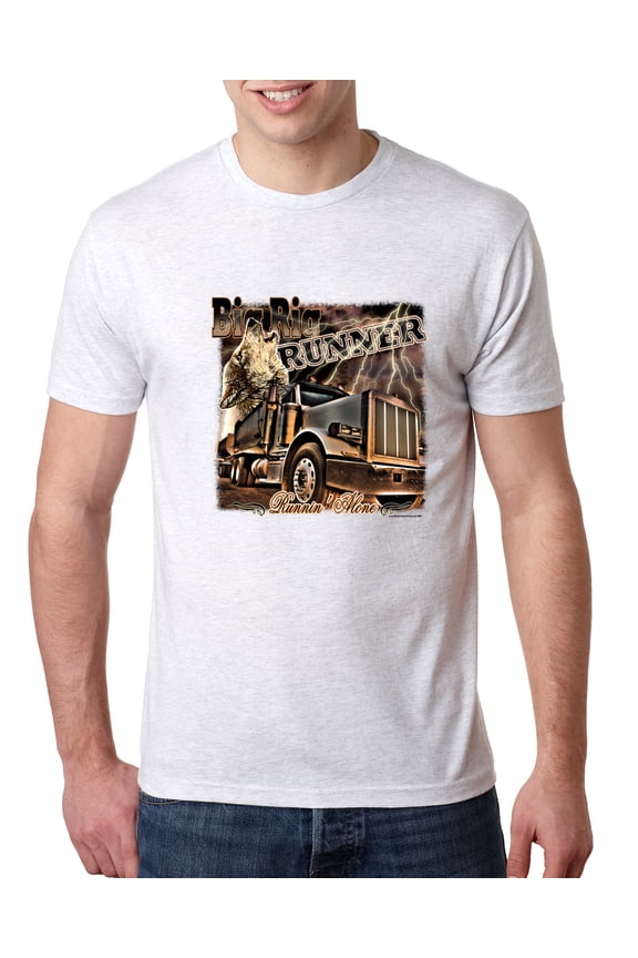 , Big Rig Runner Trailer Truck Runnin Alone, Cars and Trucks, Men Premium Tri Blend Tee, Heather White, Small