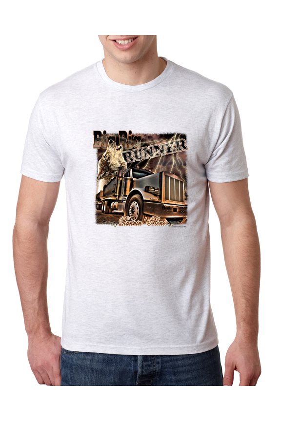, Big Rig Runner Trailer Truck Runnin Alone, Cars and Trucks, Men Premium Tri Blend Tee, Heather White, X-Large