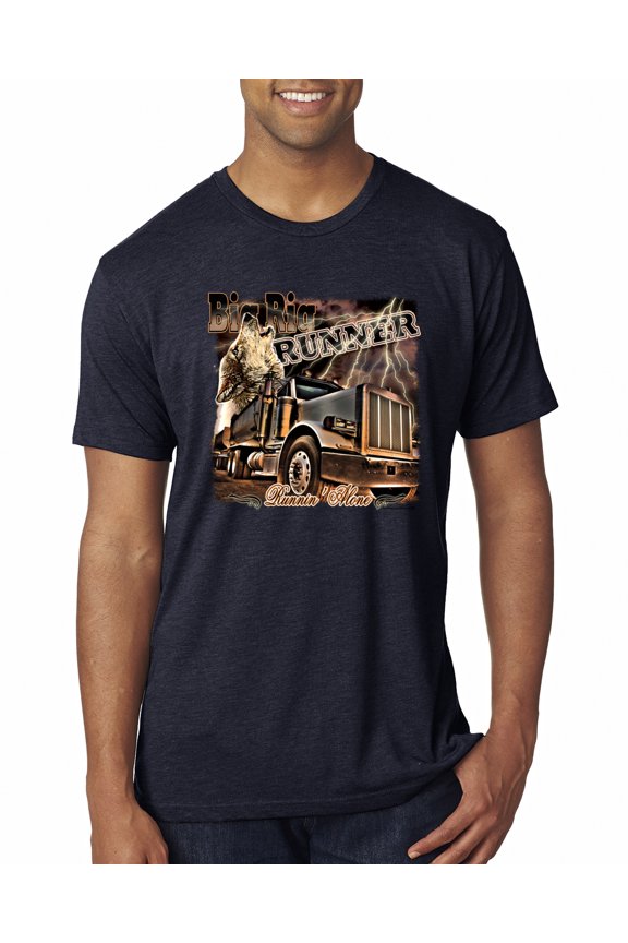 , Big Rig Runner Trailer Truck Runnin Alone, Cars and Trucks, Men Premium Tri Blend Tee, Vintage Navy, Medium