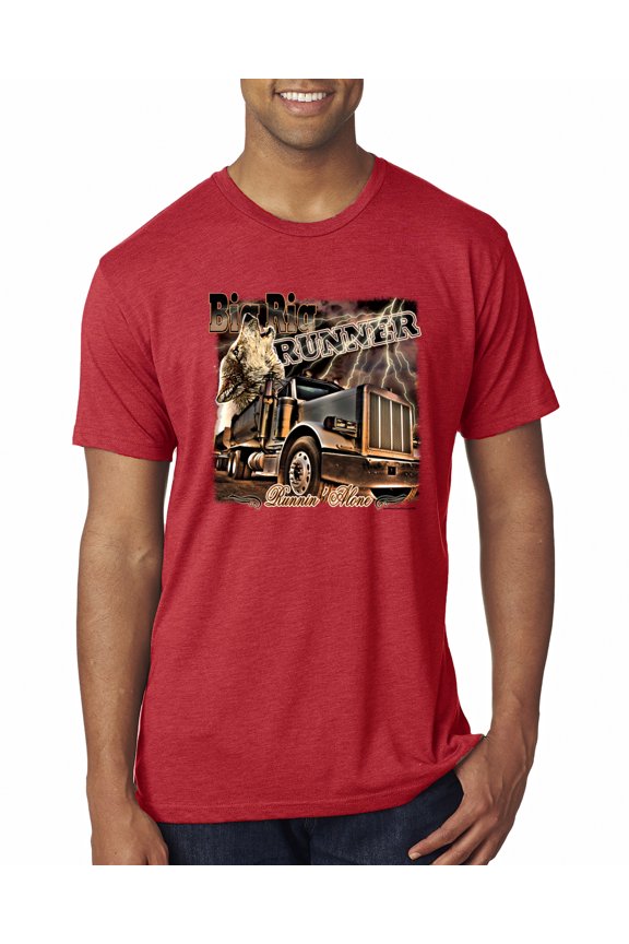 , Big Rig Runner Trailer Truck Runnin Alone, Cars and Trucks, Men Premium Tri Blend Tee, Vintage Red, Small