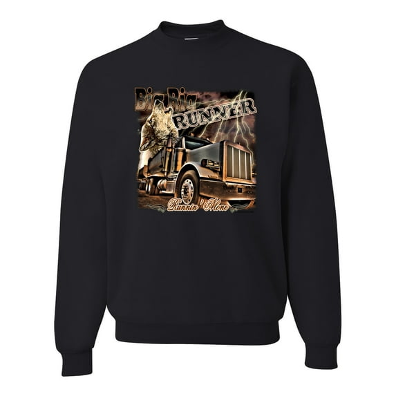 Wild Bobby, Big Rig Runner Trailer Truck Runnin Alone, Cars and Trucks, Unisex Crewneck Graphic Sweatshirt, Black, Small