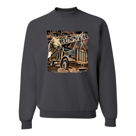 Wild Bobby, Big Rig Runner Trailer Truck Runnin Alone, Cars and Trucks, Unisex Crewneck Graphic Sweatshirt, Charcoal, 3X-Large